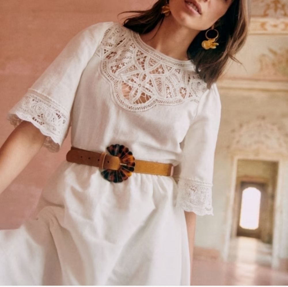 Sezane Ursula Cream Midi Dress with Lace Detail - Picture 3 of 6